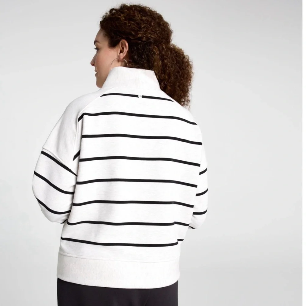 (NWT) CALIA Soft Scuba Ottoman Mock Neck 1/4 Zip in Cloud Cover Heather Stripe - Picture 8 of 16